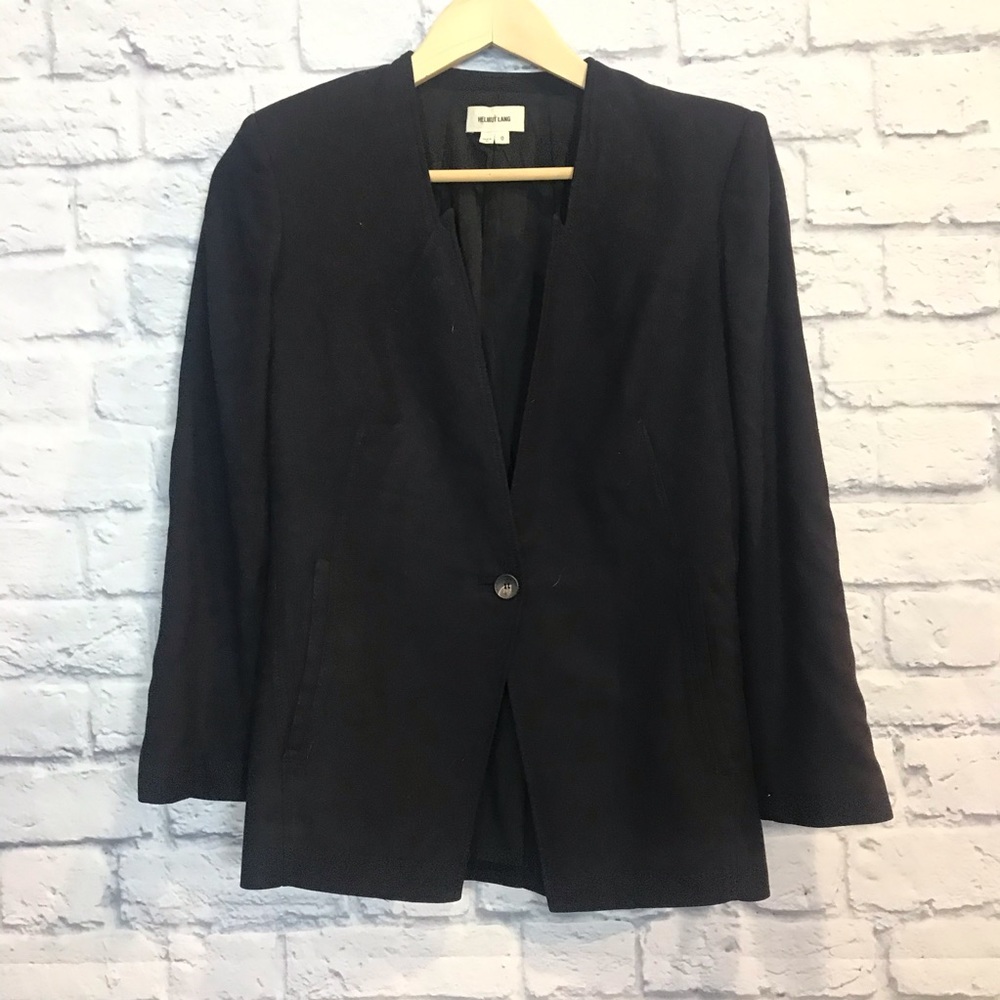 Helmut Lang Single Button Blazer Jacket Black Womens Size 0 Shoulder Pads